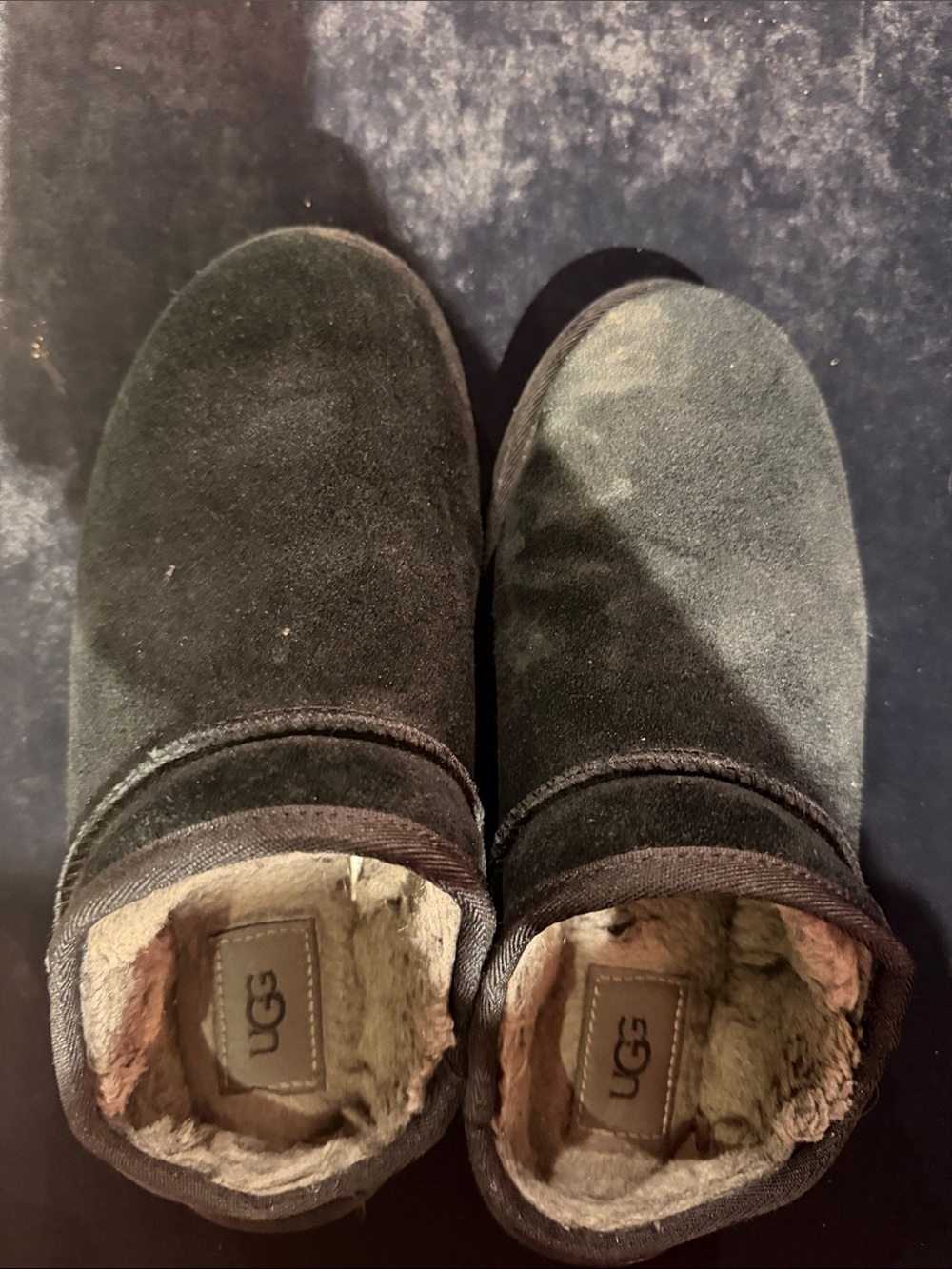 UGG womens Black Suede Shearling-Lined Slip-Ons